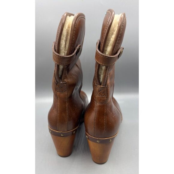 UGG Womens Boots‎ 7 Lynnea Brown Leather Mid Calf Heeled Clog Boots - Picture 4 of 10